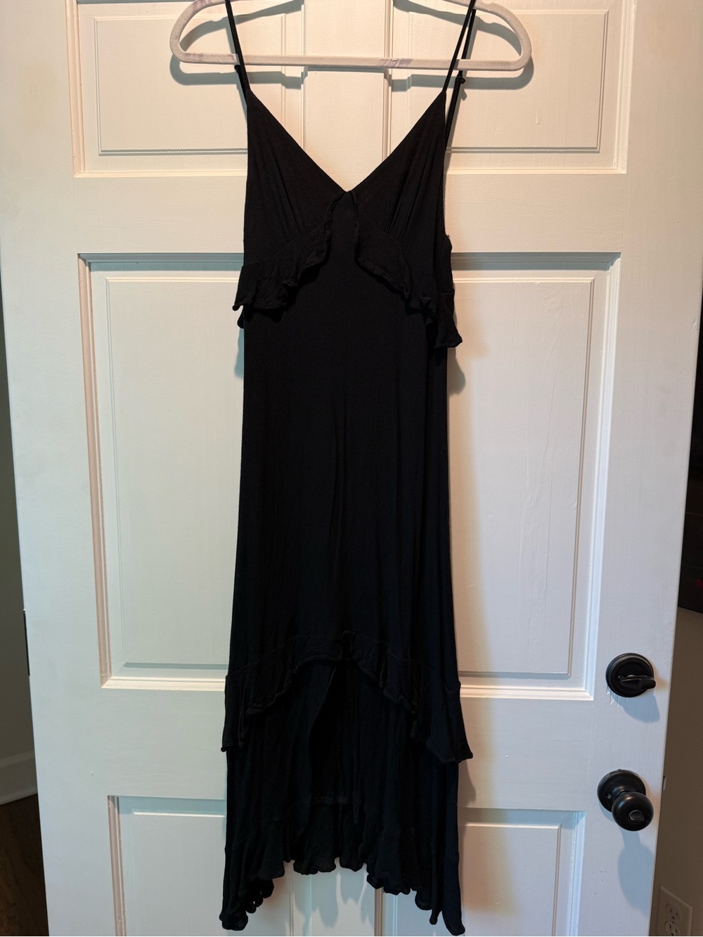 Lulu's Black Ruffle-Trim Midi Slip Dress